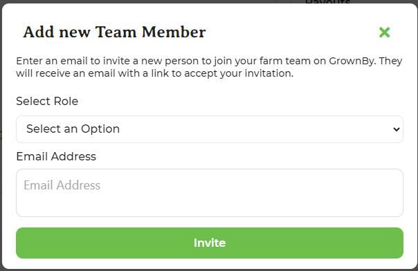 Add New Admin pop-up with role and email fields
