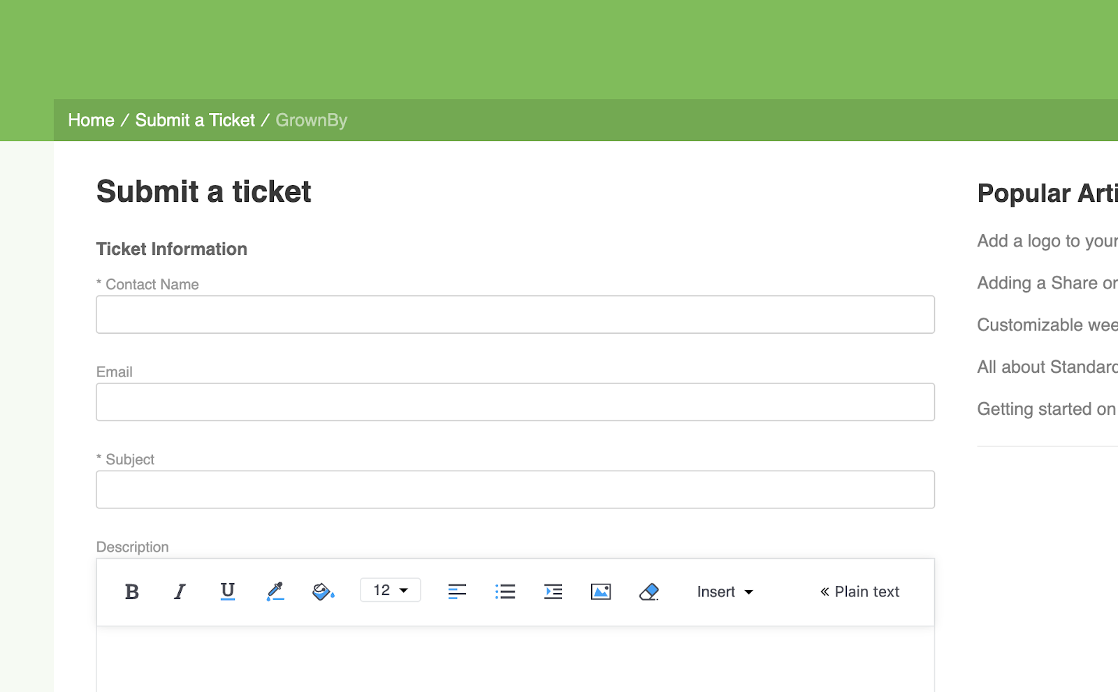 GrownBy Zoho ticket submission form
