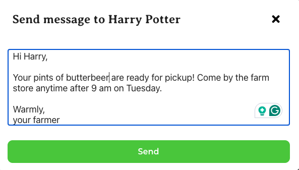 Popup window for composing a message to the farm
