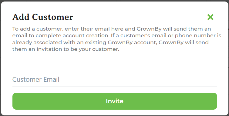 Invite customer pop-up with an email address field