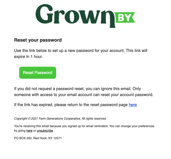 Password reset request notification email