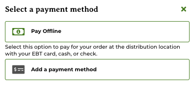 GrownBy checkout payment method selection showing the Pay Offline option