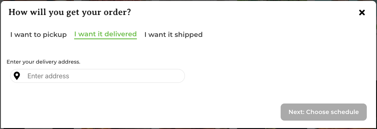 Prompt asking the shopper to enter their address to check delivery availability