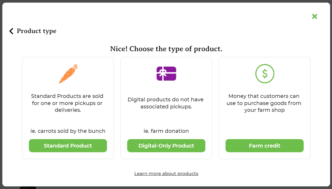 Add New Product page with Digital-Only and Farm Credit options
