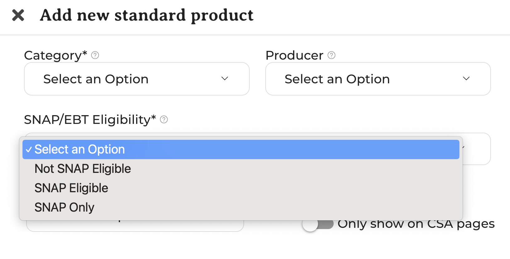 Comparison of the three SNAP Eligibility options: Not SNAP Eligible, SNAP Eligible, and SNAP Only