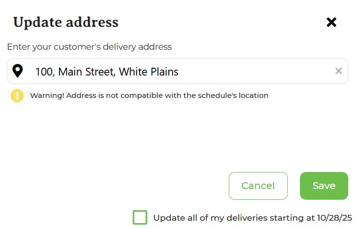 Actions menu on a delivery with the address edit form open