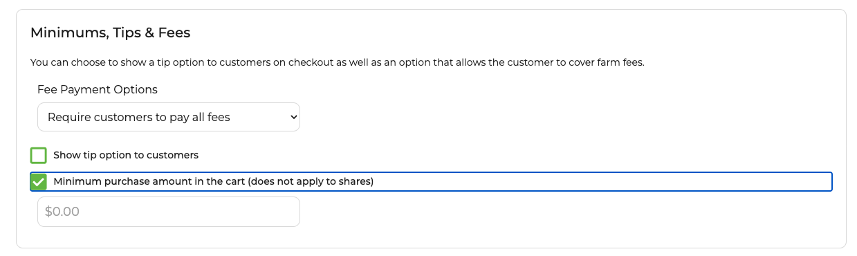 Minimum purchase amount setting