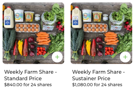 Checkout view showing sliding scale share options with different price tiers