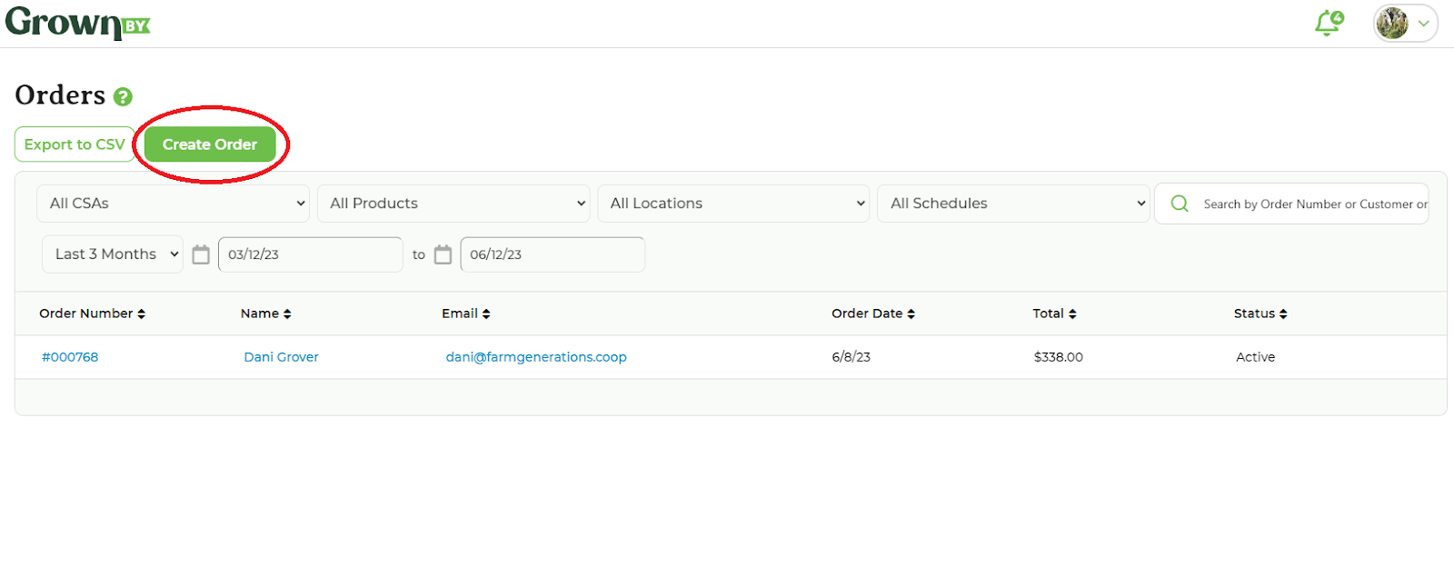 Orders page showing the option to start building an order before adding a customer