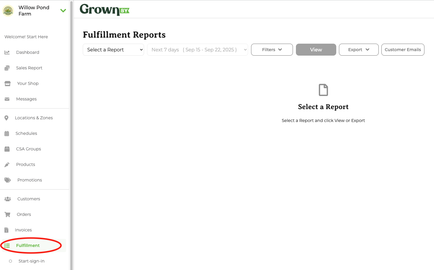 Fulfillment page accessed from the dashboard