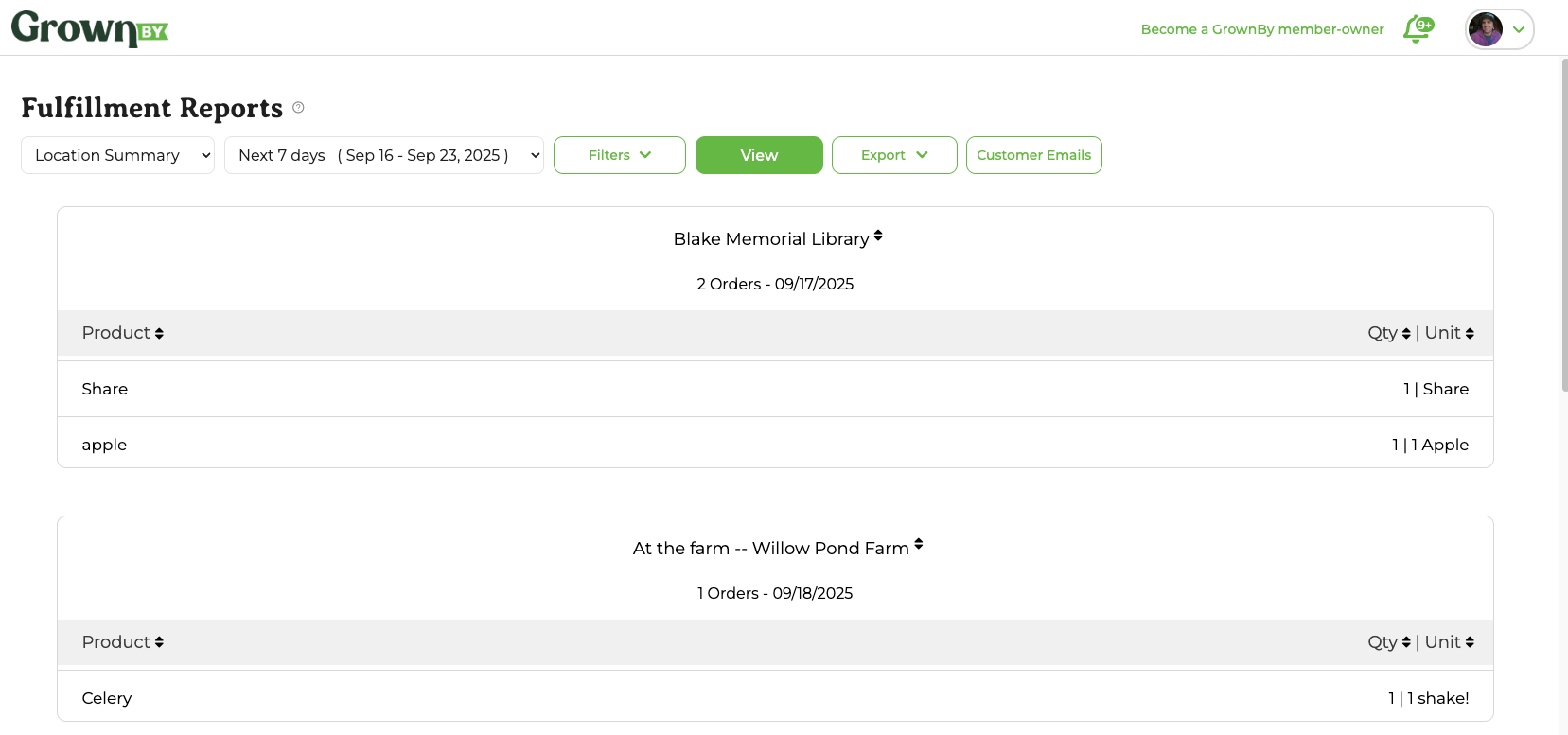 Sign-in Sheets report listing customers and pickup details