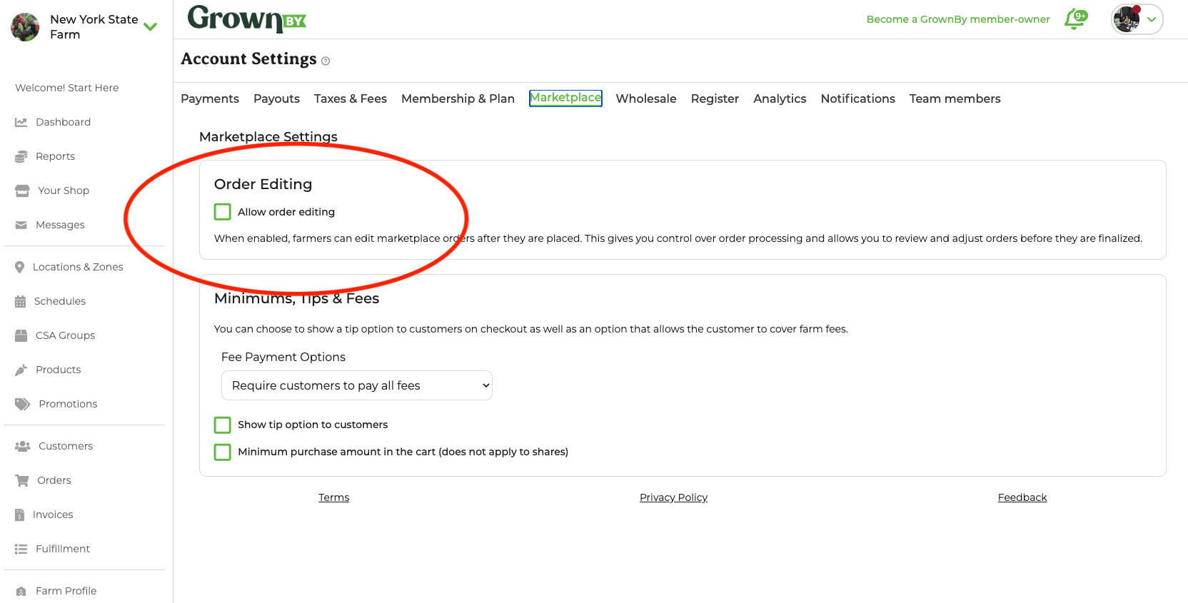 Enable Order Editing toggle in Marketplace account settings