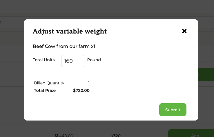 Edit Variable Weight option for a product line item
