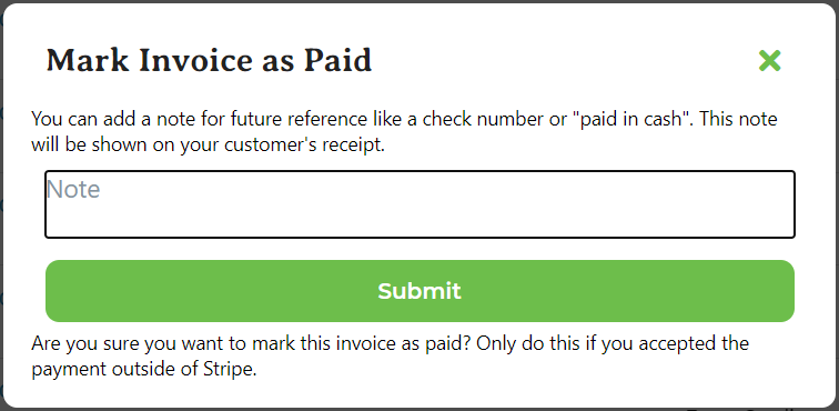 Mark as Paid confirmation pop-up