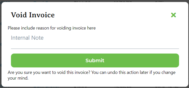 Void invoice confirmation pop-up