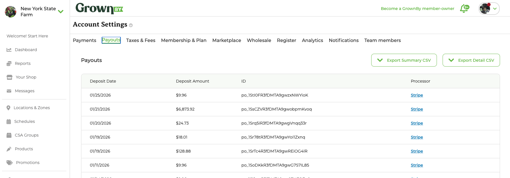 Payouts page under Account Settings