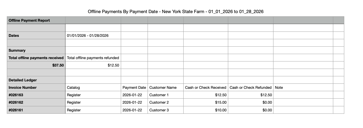 Offline Sales by Payment Date export preview