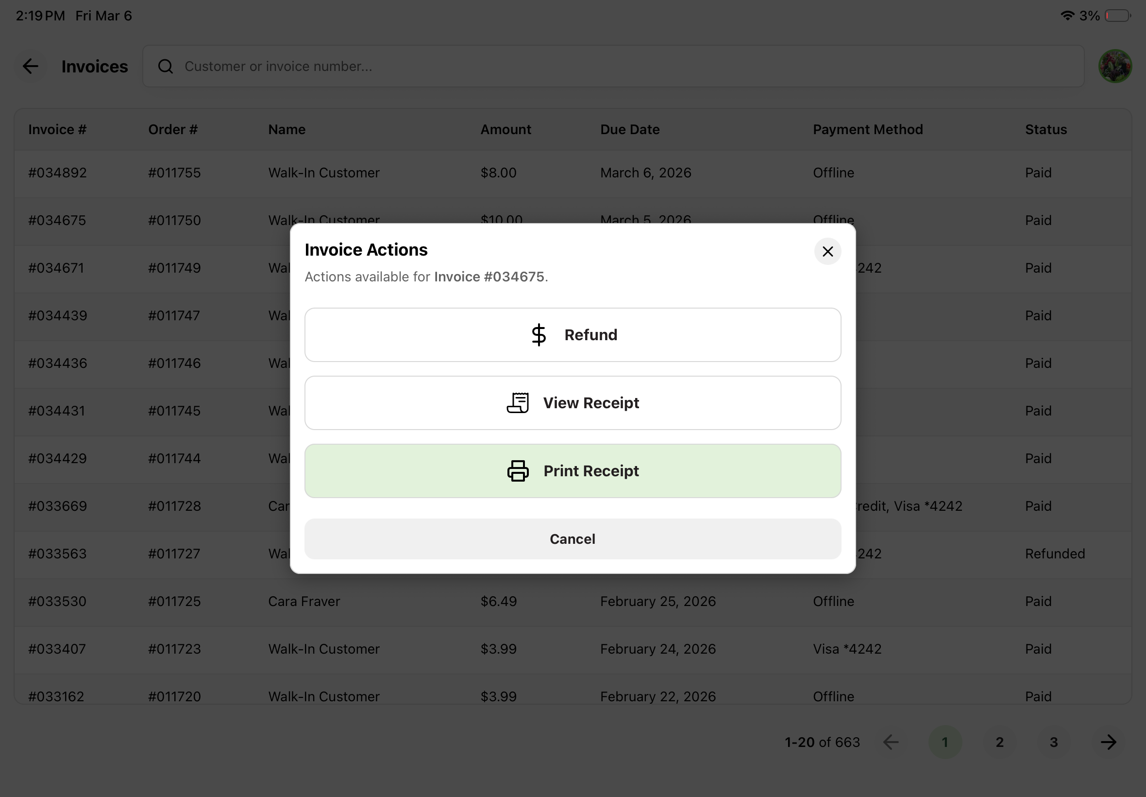 Invoices page in GrownBy Register