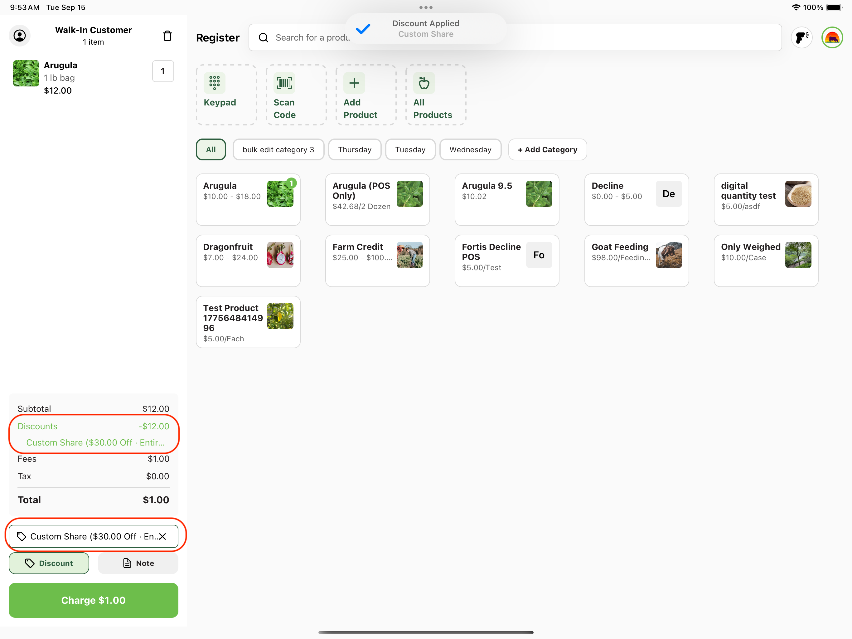 Applied discounts view