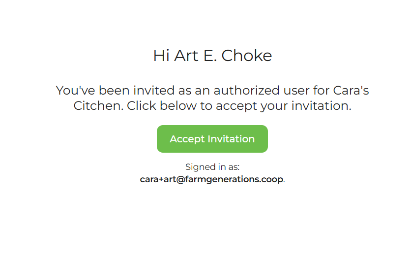 In-app screen prompting the new buyer to accept the authorized user invite