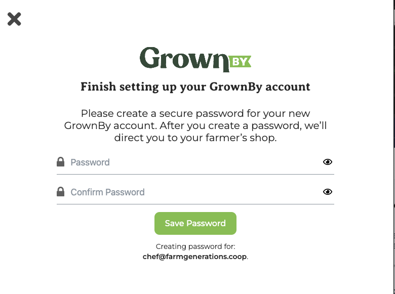 The create-a-new-password screen