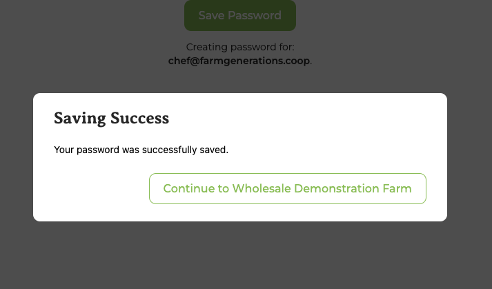 Confirmation that the password has been set